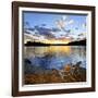 Wooden Chair on Beach of Relaxing Lake at Sunset in Algonquin Park, Canada-elenathewise-Framed Photographic Print