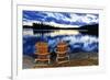 Wooden Chairs at Sunset on Lake Shore-elenathewise-Framed Photographic Print