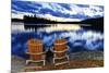 Wooden Chairs at Sunset on Lake Shore-elenathewise-Mounted Photographic Print