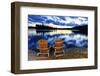 Wooden Chairs at Sunset on Lake Shore-elenathewise-Framed Photographic Print