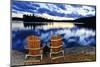 Wooden Chairs at Sunset on Lake Shore-elenathewise-Mounted Photographic Print