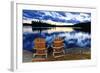 Wooden Chairs at Sunset on Lake Shore-elenathewise-Framed Photographic Print