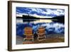 Wooden Chairs at Sunset on Lake Shore-elenathewise-Framed Photographic Print