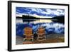 Wooden Chairs at Sunset on Lake Shore-elenathewise-Framed Photographic Print