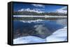 Wooden Chalet Surrounded by Snowy Peaks and Woods Reflected in Lake Palu, Valtellina, Italy-Roberto Moiola-Framed Stretched Canvas