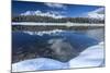 Wooden Chalet Surrounded by Snowy Peaks and Woods Reflected in Lake Palu, Valtellina, Italy-Roberto Moiola-Mounted Photographic Print