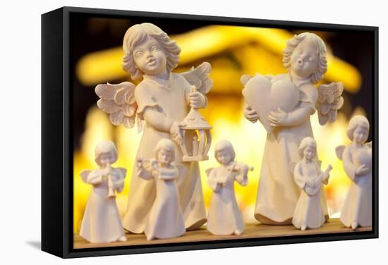 Wooden Christmas Angel Decorations at the Dresden Strietzelmarkt Christmas Market-Miles Ertman-Framed Stretched Canvas