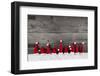 Wooden Christmas Background with Red Santa Hats for a Festive Frame or Card.-Imagesbavaria-Framed Photographic Print