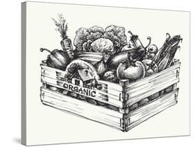 Wooden Crate Full of Organic Food Isolated, Farm Organic Vegetables, Organic Word Written in the Wo-Danussa-Stretched Canvas