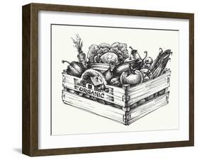 Wooden Crate Full of Organic Food Isolated, Farm Organic Vegetables, Organic Word Written in the Wo-Danussa-Framed Art Print