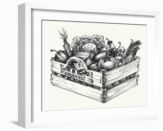 Wooden Crate Full of Organic Food Isolated, Farm Organic Vegetables, Organic Word Written in the Wo-Danussa-Framed Art Print