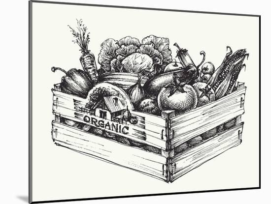 Wooden Crate Full of Organic Food Isolated, Farm Organic Vegetables, Organic Word Written in the Wo-Danussa-Mounted Art Print