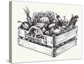 Wooden Crate Full of Organic Food Isolated, Farm Organic Vegetables, Organic Word Written in the Wo-Danussa-Stretched Canvas