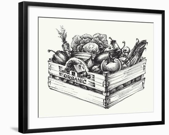 Wooden Crate Full of Organic Food Isolated, Farm Organic Vegetables, Organic Word Written in the Wo-Danussa-Framed Art Print