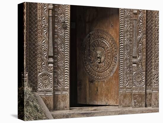 Wooden Doorway, Manali, Himachal Pradesh State, India-Jochen Schlenker-Stretched Canvas