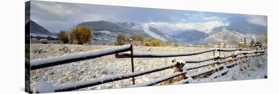 Wooden Fence Covered with Snow at the Countryside, Colorado, USA-null-Stretched Canvas