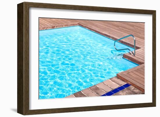 Wooden Floor beside the Blue Swimming Pool-vitalytitov-Framed Photographic Print