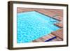 Wooden Floor beside the Blue Swimming Pool-vitalytitov-Framed Photographic Print