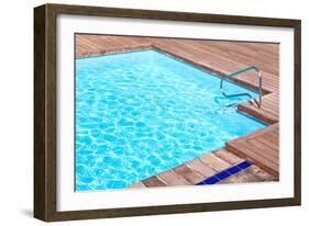 Wooden Floor beside the Blue Swimming Pool-vitalytitov-Framed Photographic Print