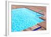 Wooden Floor beside the Blue Swimming Pool-vitalytitov-Framed Photographic Print
