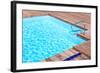 Wooden Floor beside the Blue Swimming Pool-vitalytitov-Framed Photographic Print