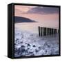 Wooden Groynes on Bossington Beach at Sunset, Exmoor National Park, Somerset, England. Spring-Adam Burton-Framed Stretched Canvas