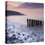 Wooden Groynes on Bossington Beach at Sunset, Exmoor National Park, Somerset, England. Spring-Adam Burton-Stretched Canvas