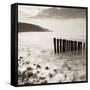 Wooden Groynes on Bossington Beach at Sunset, Exmoor National Park, Somerset, England. Spring-Adam Burton-Framed Stretched Canvas