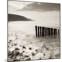 Wooden Groynes on Bossington Beach at Sunset, Exmoor National Park, Somerset, England. Spring-Adam Burton-Mounted Photographic Print