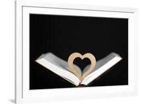 Wooden heart sculpture with a Bible, France, Europe-Godong-Framed Photographic Print