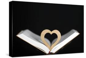 Wooden heart sculpture with a Bible, France, Europe-Godong-Stretched Canvas