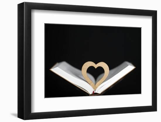 Wooden heart sculpture with a Bible, France, Europe-Godong-Framed Photographic Print