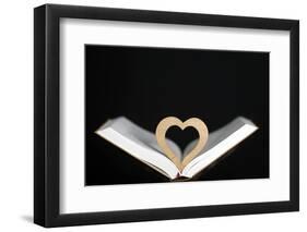Wooden heart sculpture with a Bible, France, Europe-Godong-Framed Photographic Print
