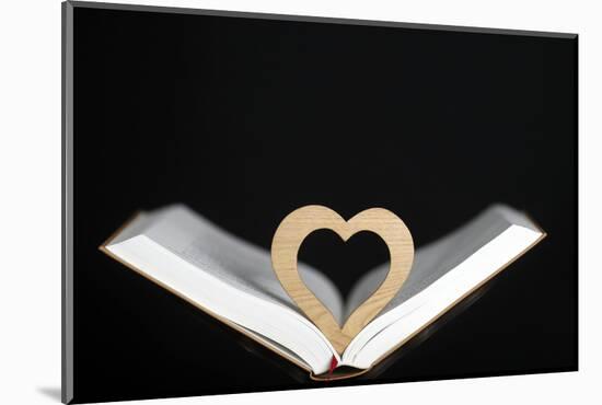Wooden heart sculpture with a Bible, France, Europe-Godong-Mounted Photographic Print