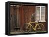 Wooden House and Bike, Sandhamn Island, Sweden-Walter Bibikow-Framed Stretched Canvas