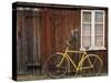 Wooden House and Bike, Sandhamn Island, Sweden-Walter Bibikow-Stretched Canvas