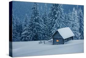 Wooden House in Winter Forest-mr. Smith-Stretched Canvas