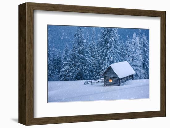 Wooden House in Winter Forest-mr. Smith-Framed Photographic Print