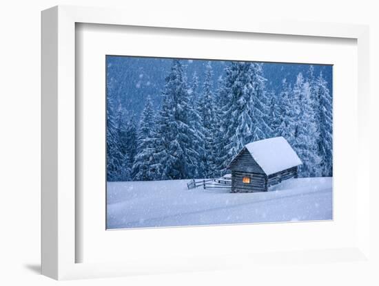 Wooden House in Winter Forest-mr. Smith-Framed Photographic Print