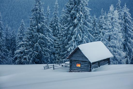 Wooden House In Winter Forest Photographic Print Mr Smith