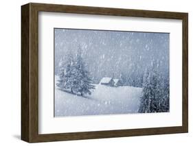 Wooden House in Winter Forest-mr. Smith-Framed Photographic Print