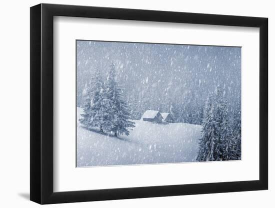 Wooden House in Winter Forest-mr. Smith-Framed Photographic Print