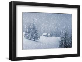 Wooden House in Winter Forest-mr. Smith-Framed Photographic Print