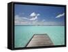 Wooden Jetty and Tropical Sea, View From Island, Maldives, Indian Ocean, Asia&No.10;-Sakis Papadopoulos-Framed Stretched Canvas