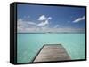 Wooden Jetty and Tropical Sea, View From Island, Maldives, Indian Ocean, Asia&No.10;-Sakis Papadopoulos-Framed Stretched Canvas