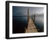 Wooden Jetty and Volcanoes in the Distance, Lago Atitlan (Lake Atitlan), Guatemala, Central America-Colin Brynn-Framed Photographic Print