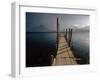 Wooden Jetty and Volcanoes in the Distance, Lago Atitlan (Lake Atitlan), Guatemala, Central America-Colin Brynn-Framed Photographic Print