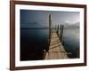 Wooden Jetty and Volcanoes in the Distance, Lago Atitlan (Lake Atitlan), Guatemala, Central America-Colin Brynn-Framed Photographic Print