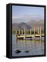 Wooden Jetty at Barrow Bay Landing on Derwent Water Looking North to Skiddaw in Autumn-Pearl Bucknall-Framed Stretched Canvas