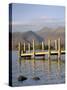 Wooden Jetty at Barrow Bay Landing on Derwent Water Looking North to Skiddaw in Autumn-Pearl Bucknall-Stretched Canvas